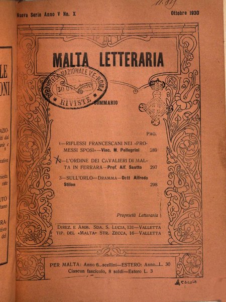 Malta letteraria rassegna mensile di lettere, scienze ed arti