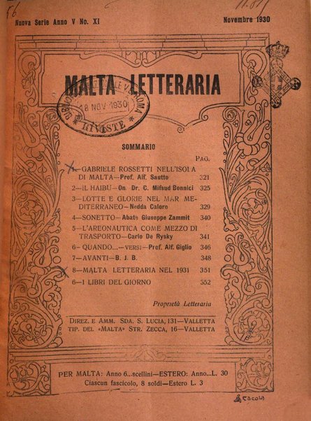 Malta letteraria rassegna mensile di lettere, scienze ed arti