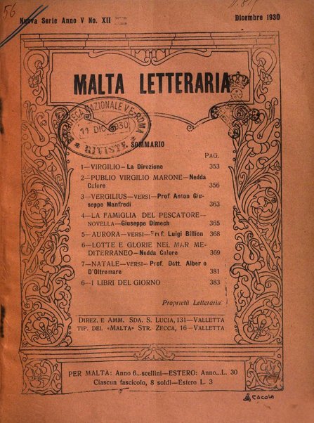 Malta letteraria rassegna mensile di lettere, scienze ed arti