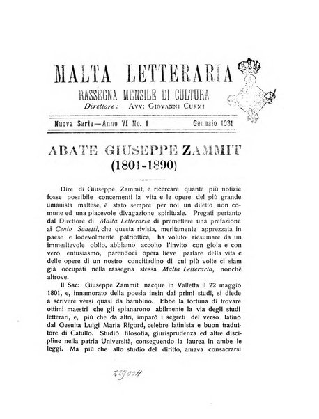 Malta letteraria rassegna mensile di lettere, scienze ed arti