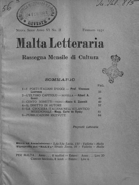 Malta letteraria rassegna mensile di lettere, scienze ed arti