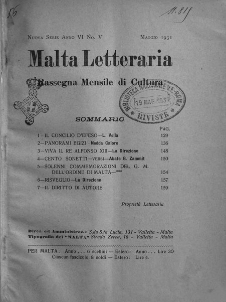 Malta letteraria rassegna mensile di lettere, scienze ed arti