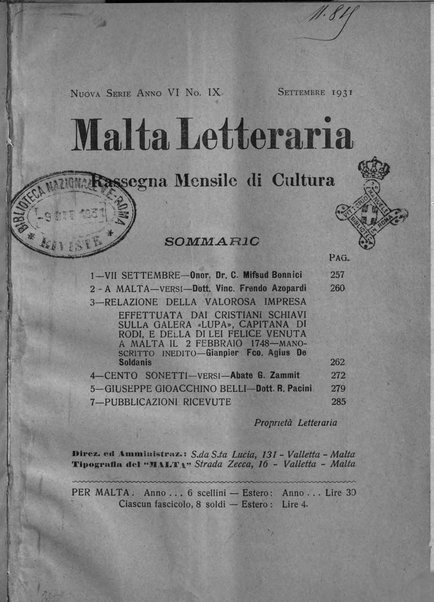 Malta letteraria rassegna mensile di lettere, scienze ed arti