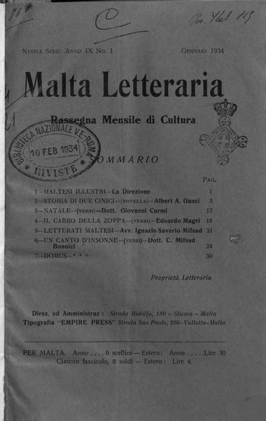 Malta letteraria rassegna mensile di lettere, scienze ed arti