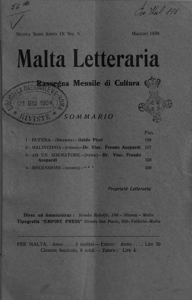 Malta letteraria rassegna mensile di lettere, scienze ed arti