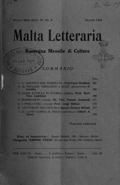 Malta letteraria rassegna mensile di lettere, scienze ed arti