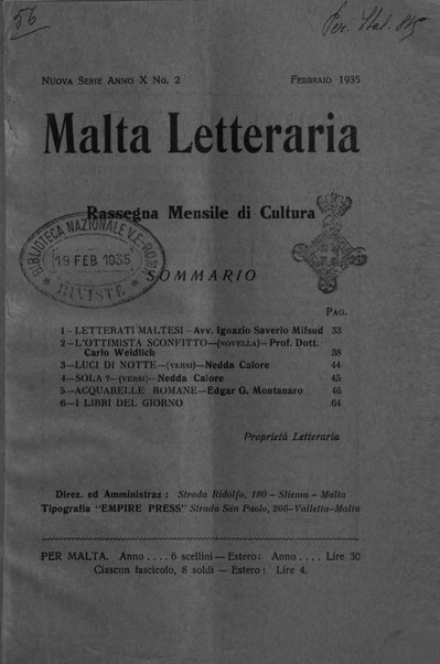 Malta letteraria rassegna mensile di lettere, scienze ed arti