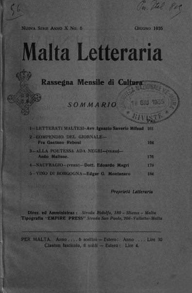 Malta letteraria rassegna mensile di lettere, scienze ed arti