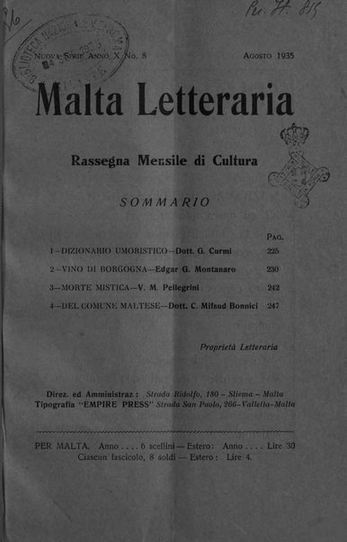 Malta letteraria rassegna mensile di lettere, scienze ed arti