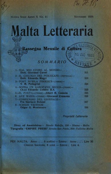 Malta letteraria rassegna mensile di lettere, scienze ed arti