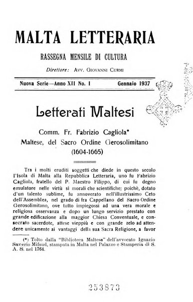 Malta letteraria rassegna mensile di lettere, scienze ed arti