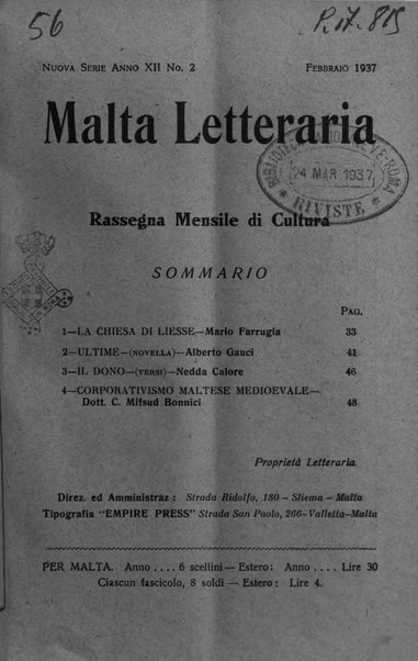 Malta letteraria rassegna mensile di lettere, scienze ed arti