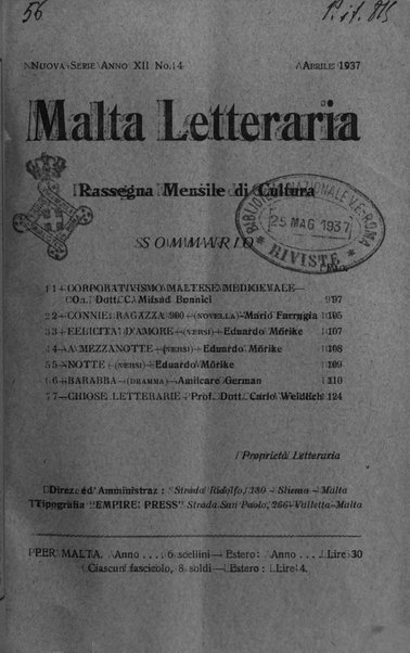 Malta letteraria rassegna mensile di lettere, scienze ed arti