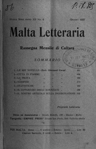 Malta letteraria rassegna mensile di lettere, scienze ed arti