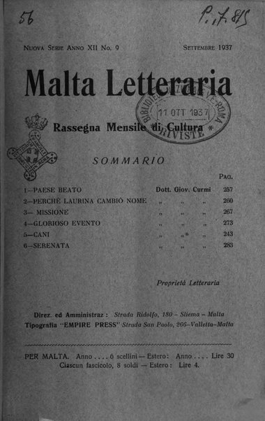 Malta letteraria rassegna mensile di lettere, scienze ed arti