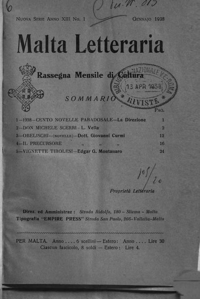 Malta letteraria rassegna mensile di lettere, scienze ed arti