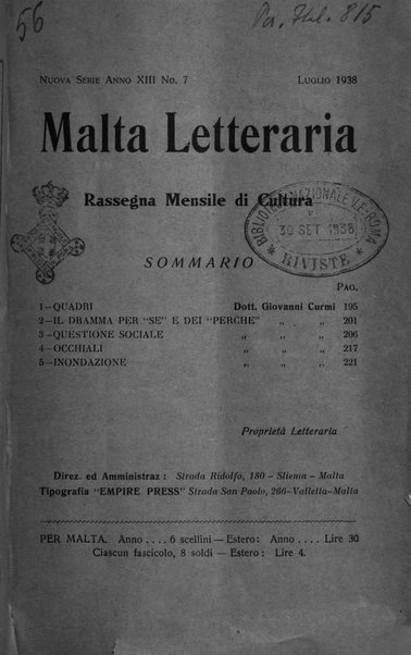 Malta letteraria rassegna mensile di lettere, scienze ed arti