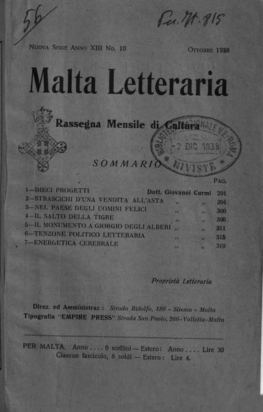 Malta letteraria rassegna mensile di lettere, scienze ed arti