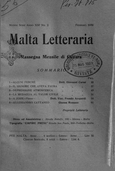 Malta letteraria rassegna mensile di lettere, scienze ed arti