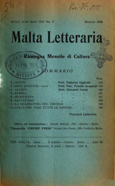 Malta letteraria rassegna mensile di lettere, scienze ed arti