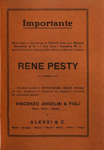 La cultura stomatologica rassegna mensile di scienza, arte, storia e problemi professionali