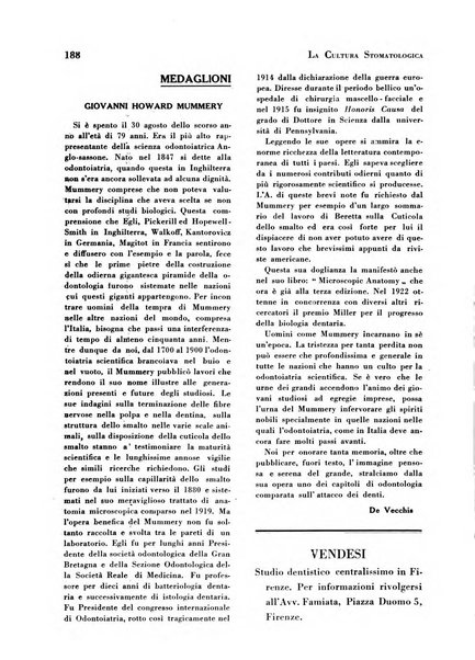 La cultura stomatologica rassegna mensile di scienza, arte, storia e problemi professionali