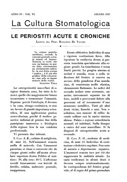 La cultura stomatologica rassegna mensile di scienza, arte, storia e problemi professionali