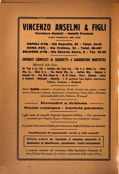 La cultura stomatologica rassegna mensile di scienza, arte, storia e problemi professionali