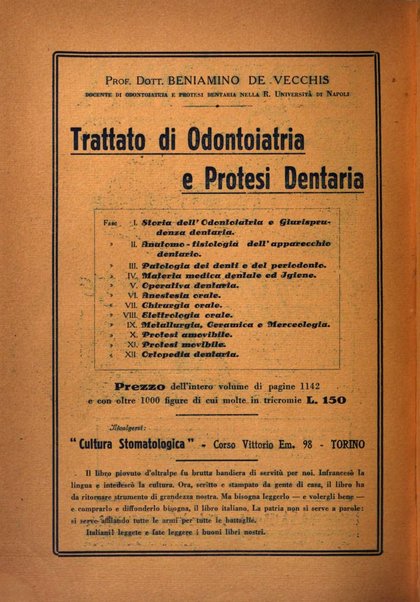 La cultura stomatologica rassegna mensile di scienza, arte, storia e problemi professionali