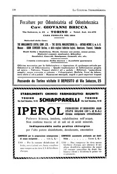 La cultura stomatologica rassegna mensile di scienza, arte, storia e problemi professionali