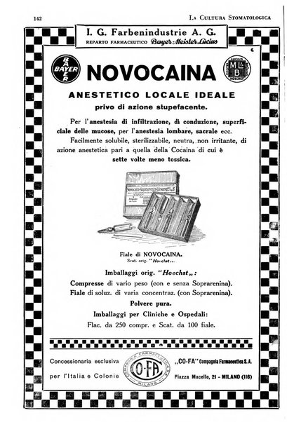 La cultura stomatologica rassegna mensile di scienza, arte, storia e problemi professionali