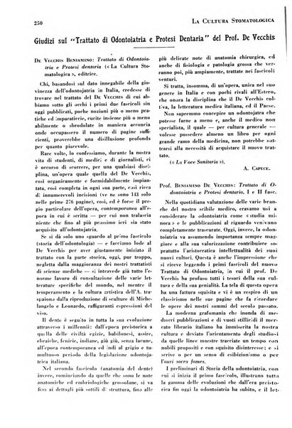 La cultura stomatologica rassegna mensile di scienza, arte, storia e problemi professionali