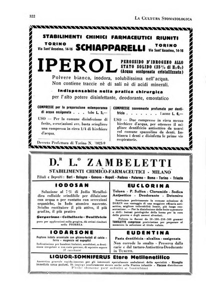 La cultura stomatologica rassegna mensile di scienza, arte, storia e problemi professionali