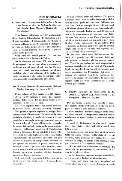 La cultura stomatologica rassegna mensile di scienza, arte, storia e problemi professionali