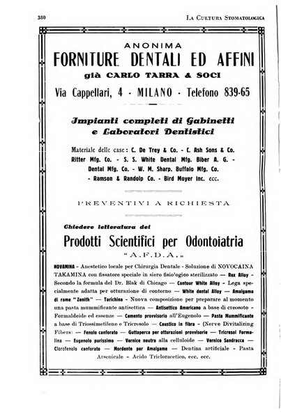 La cultura stomatologica rassegna mensile di scienza, arte, storia e problemi professionali