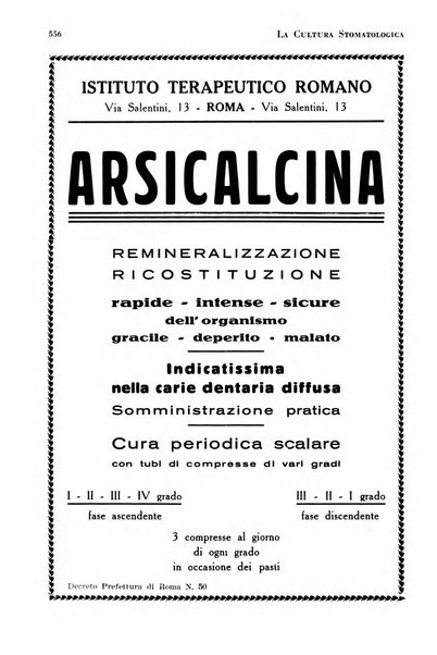 La cultura stomatologica rassegna mensile di scienza, arte, storia e problemi professionali