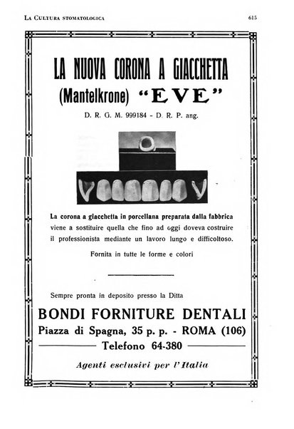 La cultura stomatologica rassegna mensile di scienza, arte, storia e problemi professionali