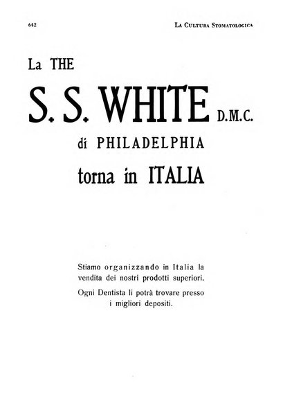 La cultura stomatologica rassegna mensile di scienza, arte, storia e problemi professionali