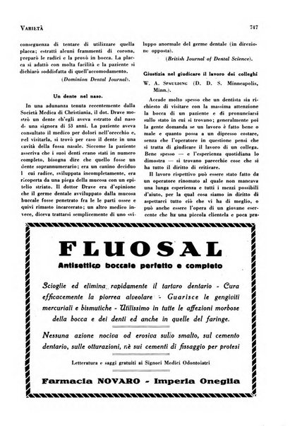 La cultura stomatologica rassegna mensile di scienza, arte, storia e problemi professionali