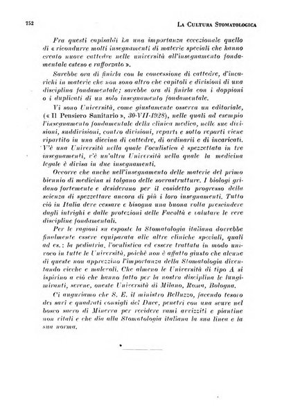 La cultura stomatologica rassegna mensile di scienza, arte, storia e problemi professionali