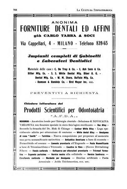 La cultura stomatologica rassegna mensile di scienza, arte, storia e problemi professionali