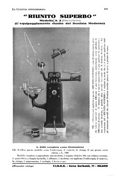 La cultura stomatologica rassegna mensile di scienza, arte, storia e problemi professionali