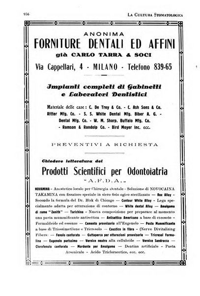 La cultura stomatologica rassegna mensile di scienza, arte, storia e problemi professionali