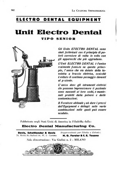 La cultura stomatologica rassegna mensile di scienza, arte, storia e problemi professionali