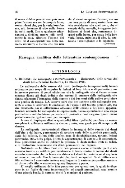 La cultura stomatologica rassegna mensile di scienza, arte, storia e problemi professionali