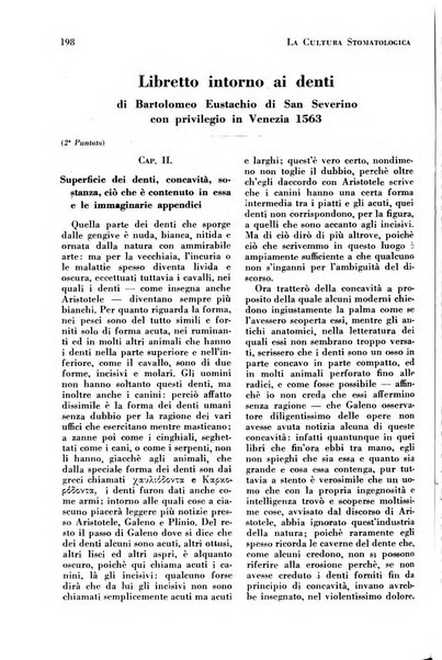 La cultura stomatologica rassegna mensile di scienza, arte, storia e problemi professionali