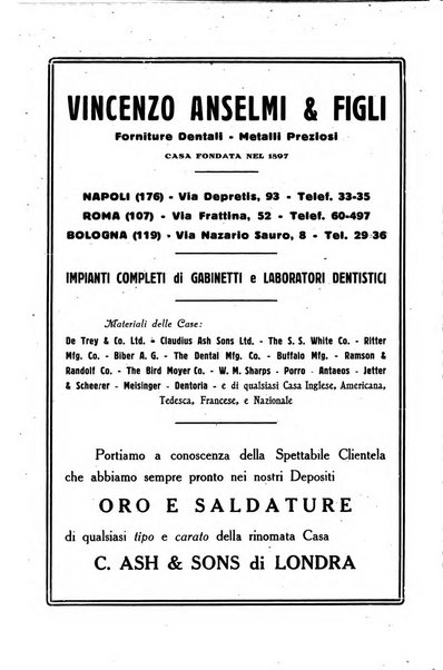 La cultura stomatologica rassegna mensile di scienza, arte, storia e problemi professionali