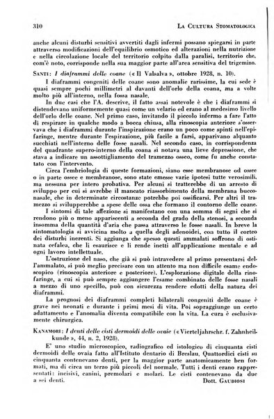 La cultura stomatologica rassegna mensile di scienza, arte, storia e problemi professionali