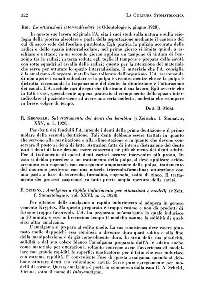 La cultura stomatologica rassegna mensile di scienza, arte, storia e problemi professionali