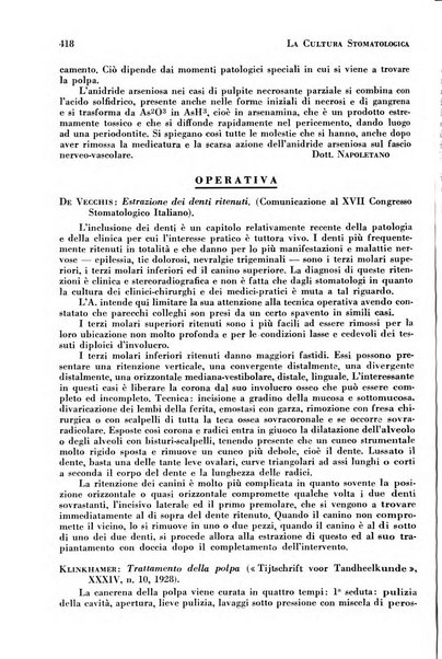 La cultura stomatologica rassegna mensile di scienza, arte, storia e problemi professionali